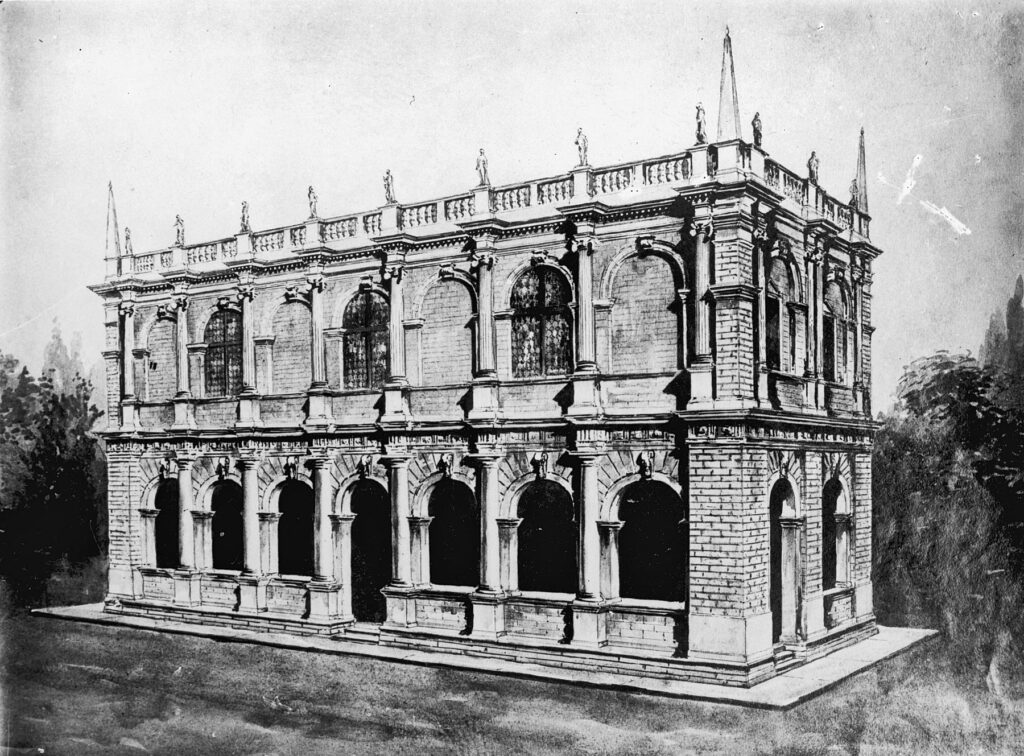 Σχέδιο αποκατάστασης της Loggia του μηχανικού Federico Berchet. (G.Gerola 1901).