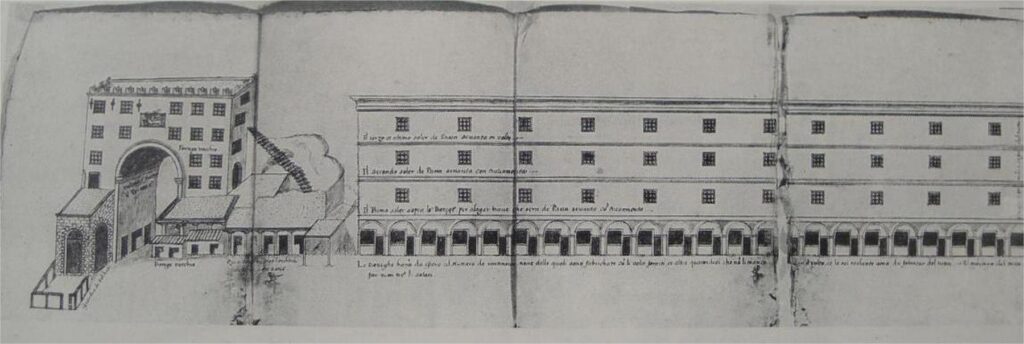 Σχέδιο της Πύλης Voltone και της Αποθήκης Σιτηρών (Fondaco), 1577, Archivio di Stato, Βενετία.
