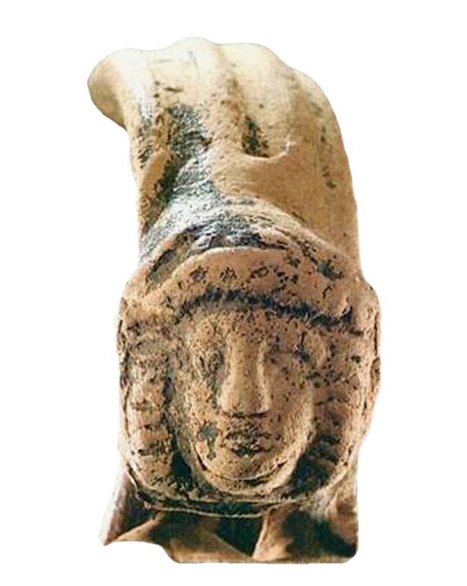 Λαβή αγγείου με ανάγλυφη προτομή. Ανασκαφή οδών Χατζηδάκη & Ξανθουδίδου. Ελληνιστική περίοδος.