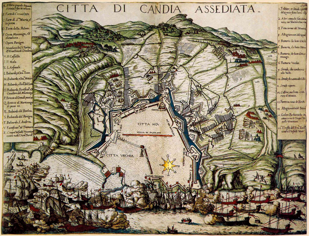 Η πολιορκία του Χάνδακα. Μ. Boschinni, 1651, Γεννάδειος Βιβλιοθήκη.