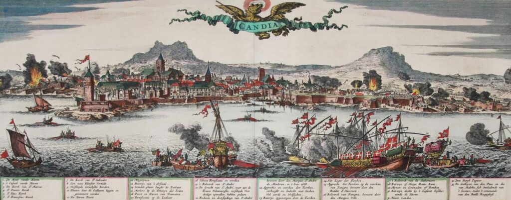 Σκηνή ναυμαχίας από την πολιορκία του Χάνδακα. N. Visscher, 1675-1680, Άμστερνταμ.